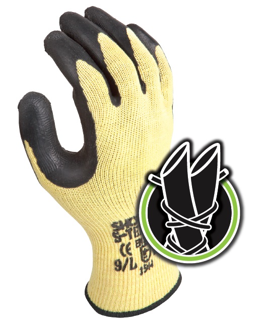 Natural rubber palm coating,  yellow/black coating, 10 gauge seamless cut resistant Kevlar® liner made with stainless steel, Hagane Coil™ Technology, medium, ANSI CUT LEVEL A6 - Cut Resistant